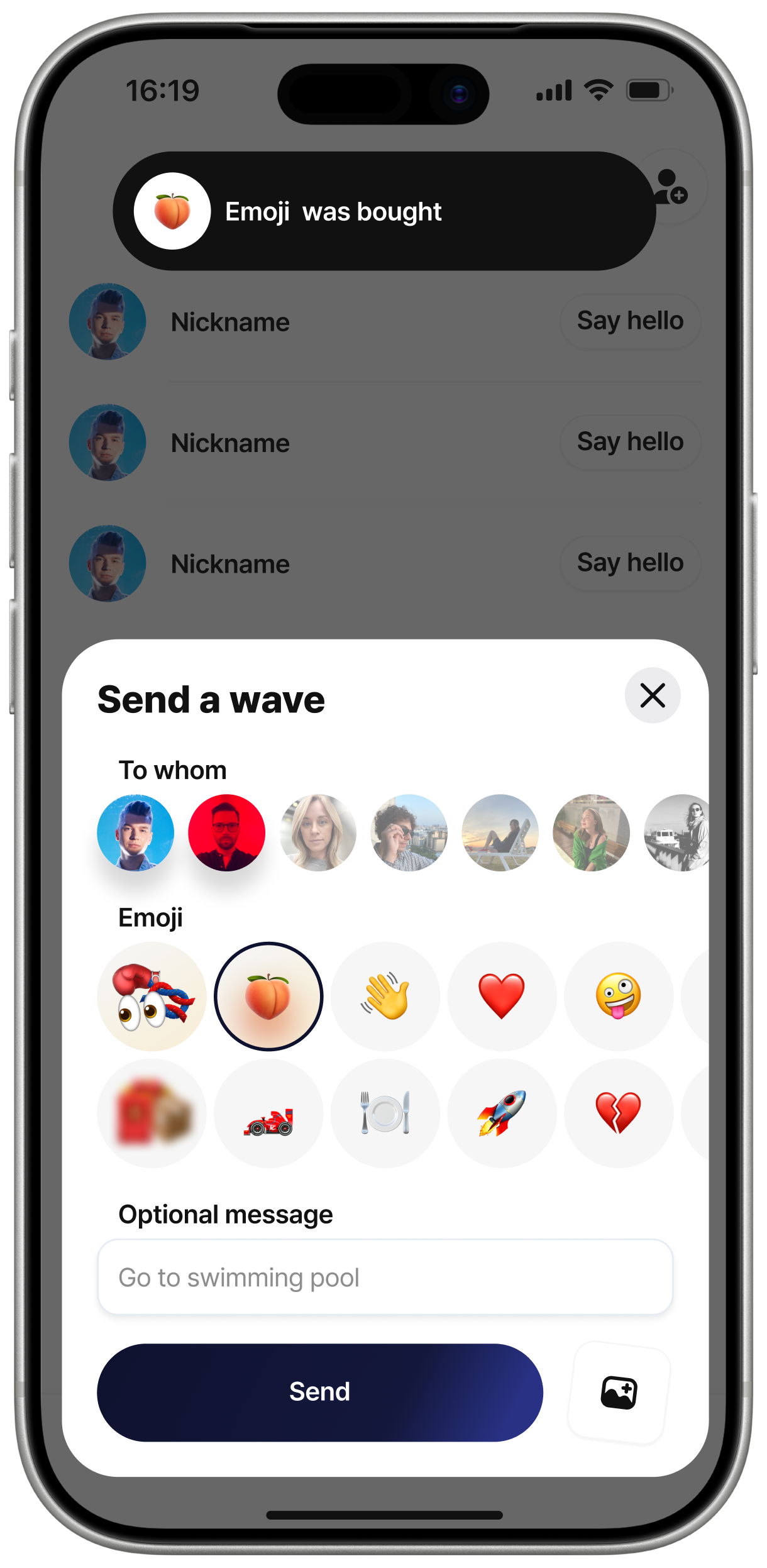 Pinky Wave Live Activity confirming that a custom emoji was purchased